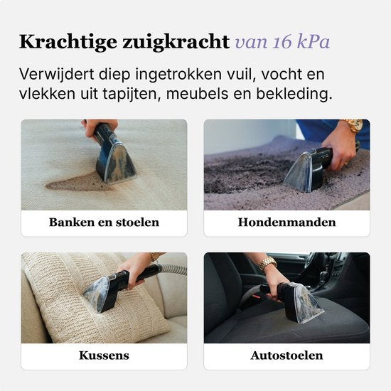 Motionflow Tapijtreiniger Go! - Krachtige 16 kPa Vlekkenreiniger en Zetelreiniger - Reinigingsmachine voor bank, vloer, auto en tapijt - Carpet Cleaner
