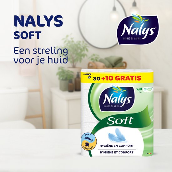Nalys Soft Toiletpapier - 40 rollen - Wit (2-laags) - Voordeelverpakking