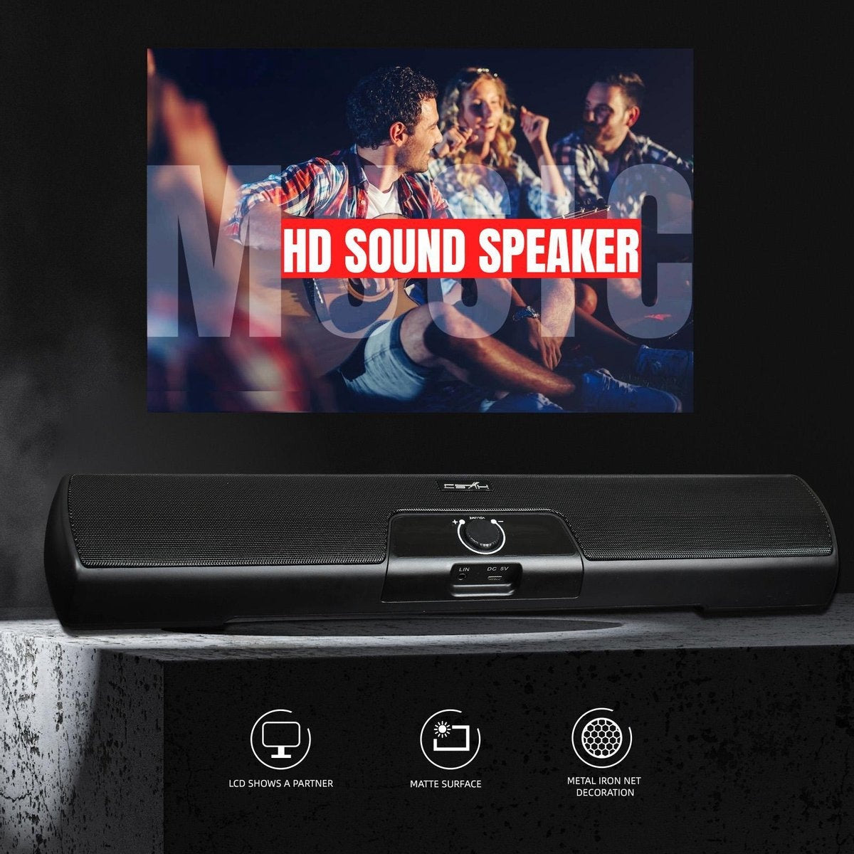HXSJ Q3 Soundbar PC Speaker - USB - voor desktop computers / notebooks / smart-tvs / projector apparatuur - Zwart