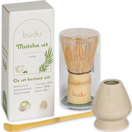 Budu Matchatset 3-delig - Matcha klopper - Matcha thee set