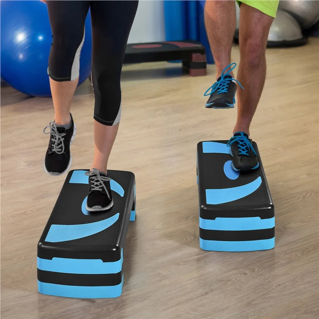 Yaheetech Aerobic Step - Verstelbaar Stepbord - Fitness Stepper - 3 Hoogtes - Antislip - Blauw