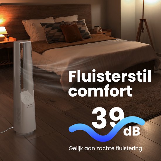 Auronic Torenventilator - Bladeless Model - Luchtkoeler - Vloerventilator - Stille Ventilator Staand - 101 CM - 6 Snelheden - Fan - Met Timer - 39 dB - Wit
