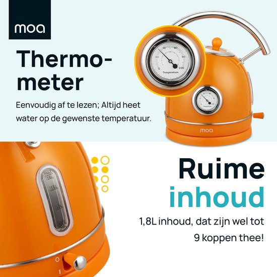 MOA Waterkoker Retro - 1,8L - Retro - 2200W - RVS - Oranje