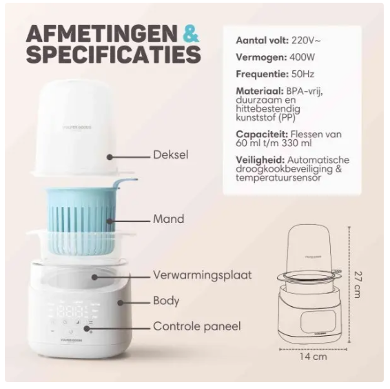 Vulpes Goods® – Flessenwarmer PRO V2 – 10-in-1 – Voorzien Van Steriliseerfunctie En Nachtlampje En 24 Uur Warmhoudfunctie En Timer – Voor Alle Flessenmerken En Potjes – Deluxe Wit En Zacht Blauw BPA-vrij Kunststof