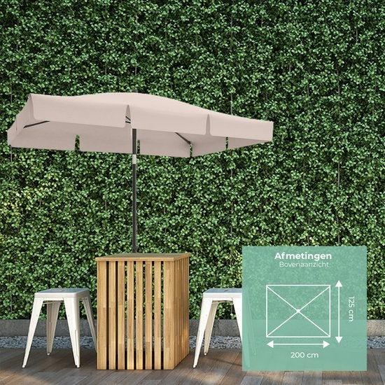 LifeGoods Parasol - Balkonparasol - 200x125cm - 30° Kantelbaar - Waterdicht - met Hoes - Taupe