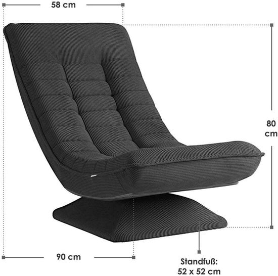 Juskys – Korsika Relaxfauteuil & Loungestoel – 58 x 85 x 100 cm – Voorzien Van 360 Graden Draaifunctie En 5-laagse Vulling – Voor Woonkamer En Gameroom – Grijs Corduroy