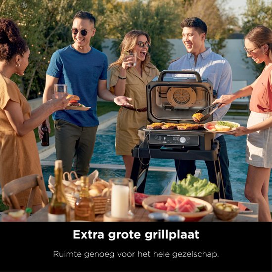 Ninja Woodfire Pro Connect XL - 7-in-1 Elektrische Smart BBQ Grill en Smoker - Inclusief Digitale Braadthermometer - Connect App - OG901EU