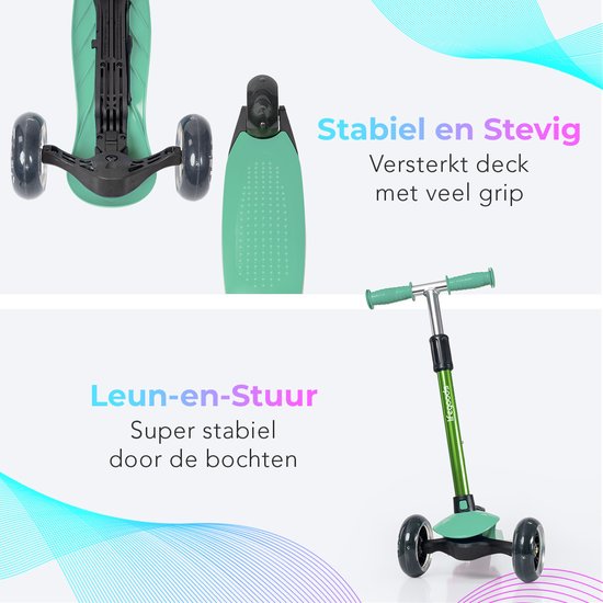 LifeGoods Kinderstep - Step 2-5 Jaar - 3 Lichtgevende LED Wielen - Hoogte Verstelbaar - Jongens/Meisjes - Muntgroen