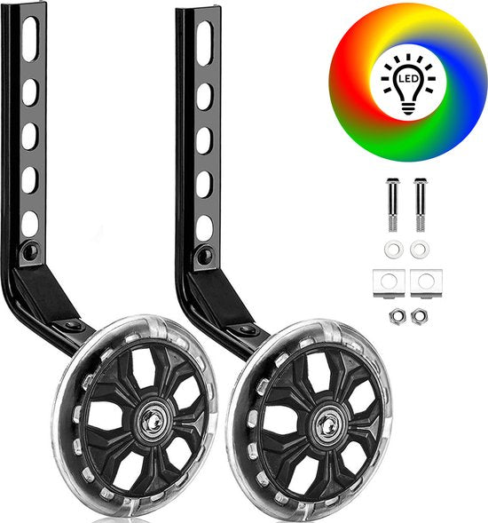 TIKKENS® Zijwieltjes - 12-20 Inch - LED lichtjes - Zijwieltjes voor Kinderfiets - Zwart - 12 inch/14 inch/16 inch/18 inch/20 inch - Zijwielen - Kinderfietsaccessoires