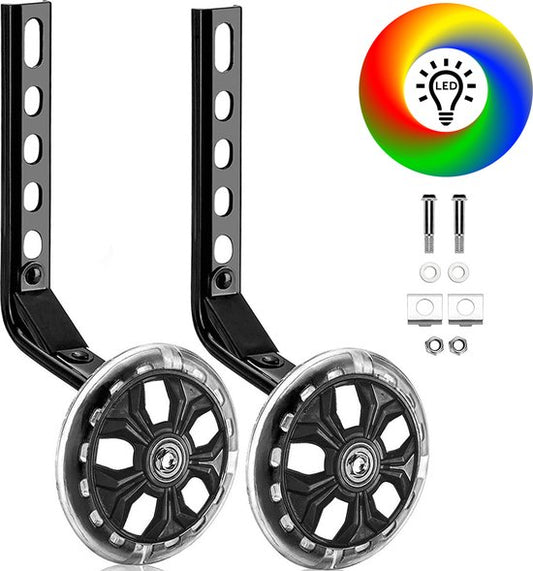 TIKKENS® Zijwieltjes - 12-20 Inch - LED lichtjes - Zijwieltjes voor Kinderfiets - Zwart - 12 inch/14 inch/16 inch/18 inch/20 inch - Zijwielen - Kinderfietsaccessoires