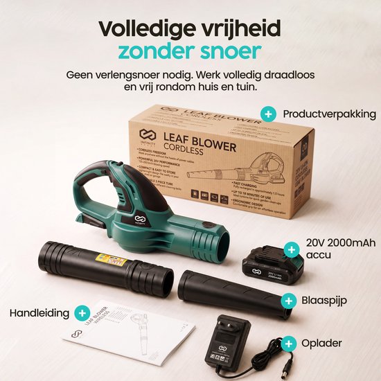 Infinity Goods Accu Bladblazer 20V - Blazer - 280 km/u Luchtsnelheid - Incl. Accu - Extra Krachtig