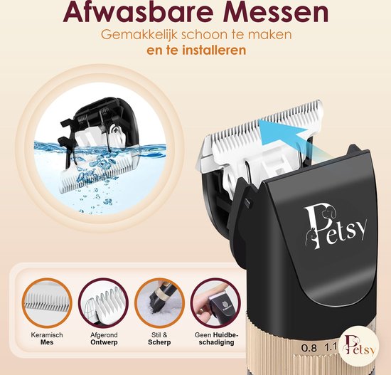 Petsy Professionele Hondentondeuse - 2-in-1 Dieren tondeuse voor Dikke Vacht - Stil - Scheerapparaat voor Honden en Katten - Honden Trimmer - Inclusief Oplaadstation