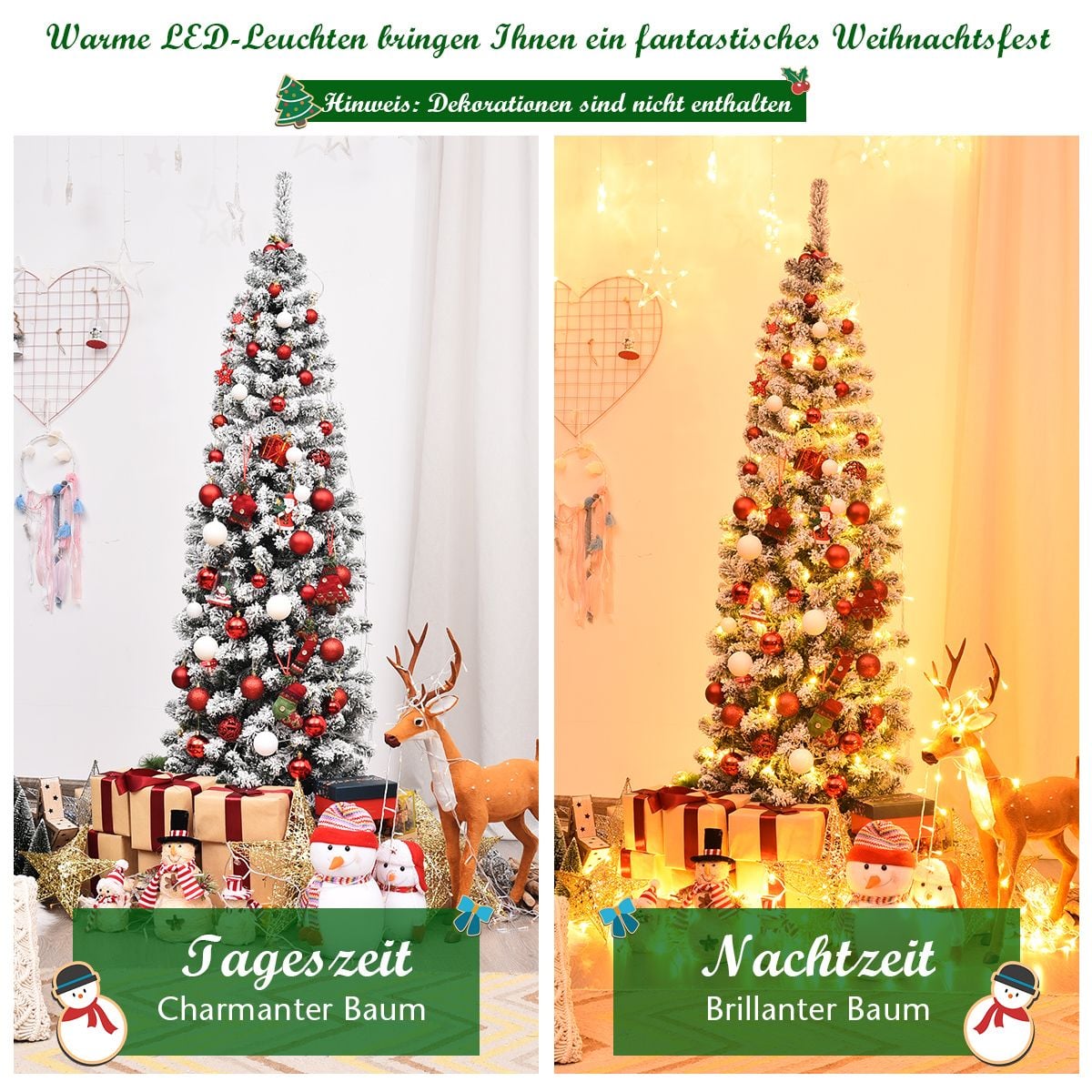 Coast Besneeuwde Slim Kunstkerstboom met LED Groen/Wit – 180 cm – 500 Takpunten en 250 Warmwitte Lampjes