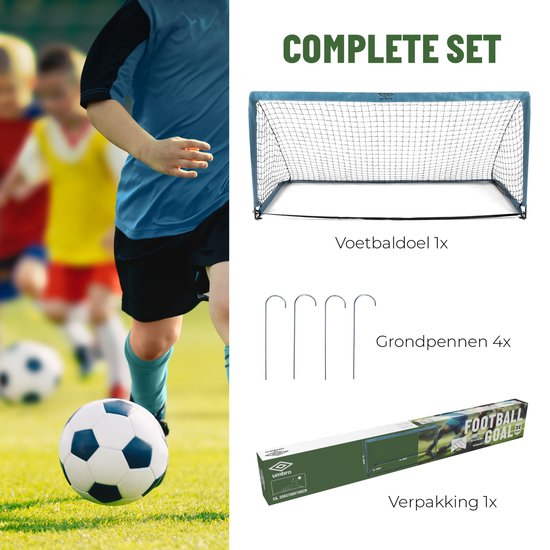Umbro Voetbaldoel - Voetbal Goal 200 x 100 x 100 cm - Voetbalgoal Groot 1.5KG - Makkelijk te Verplaatsen - Buitenspeelgoed voor Kinderen en Volwassenen - Voetbal Training Doel - Metaal - Blauw