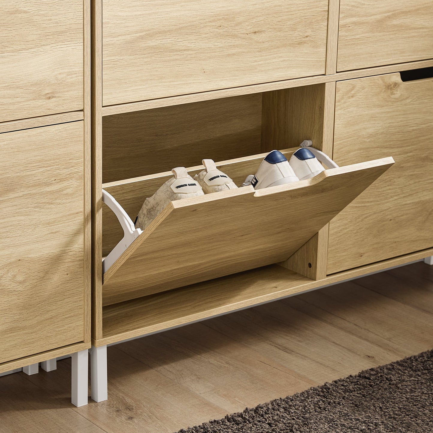 SoBuy Schoenenkast FSR100-N - 4 Klaplades - 19 x 100 x 90 cm - MDF - Lichtbruin