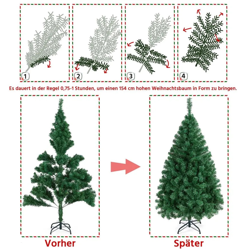 Yaheetech Kunstkerstboom - 154 cm Groen - 398 Takken - Realistisch - Opvouwbare Standaard - Compact - Groen