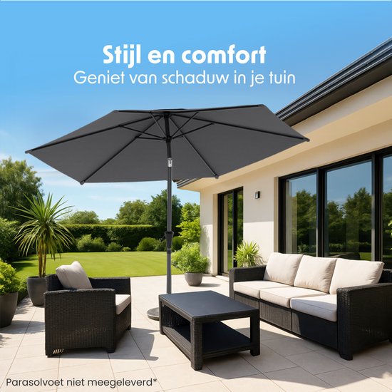 LifeGoods Parasol - Tuin - Ø270 cm - 30° Kantelbaar - Waterdicht - Donkergrijs