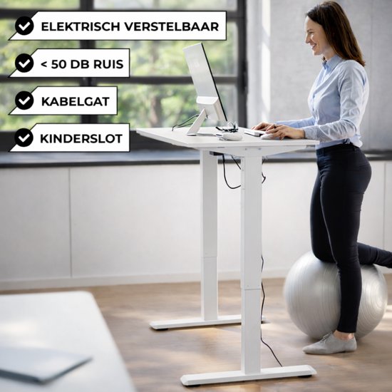 Bayt Zit Sta Bureau - Elektrisch Bureau - In Hoogte Verstelbaar Bureau - 120 x 60 cm - Wit