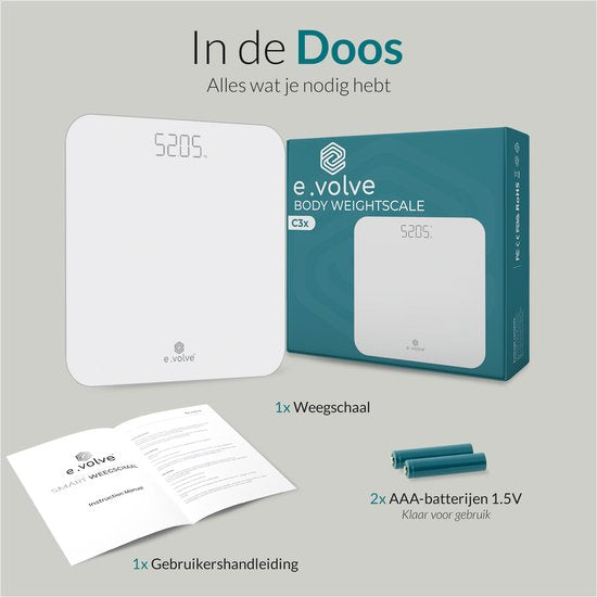 e.volve Weegschaal Personenweegschaal Digitaal - Incl. Batterijen - Digitale Weegschaal