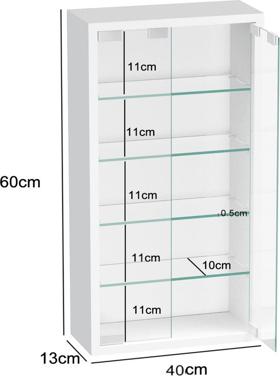 VDD Vitrinekast - Hangende Wandvitrine - Stofvrij - 40x60x12 cm - Wit