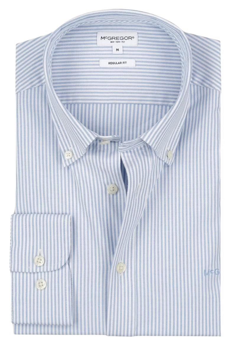 McGregor Stretch Oxford Small Stripe Shirt Heren – maat M – light blue – lange mouwen