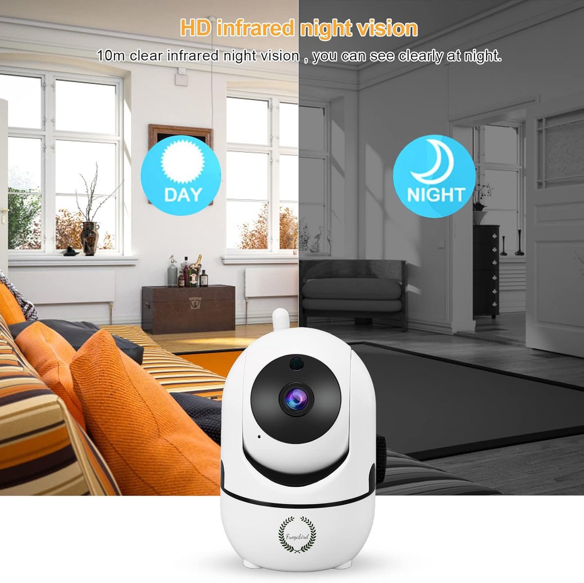 Fuegobird ZOSI C528 Indoor IP Camera - met dubbele lens - 6MP - Intercomfunctie - Beveiligingscamera - Huisdiercamera - Baby camera - Compatibel met 2.4G/5G WIFI - Werkt met app - Wit