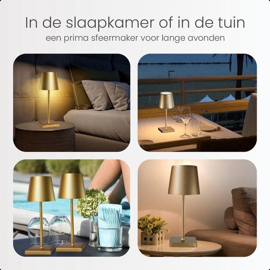 Goliving Tafellamp Oplaadbaar – Draadloos en dimbaar – Moderne touch lamp – Nachtlamp Slaapkamer – 26 cm – Goud