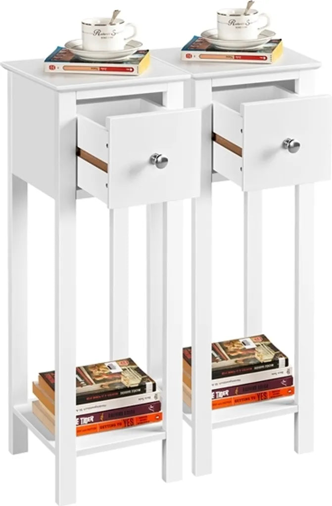 Yaheetech Set van 2 Nachtkastjes met Lade en Open Vak - Wit - 25 x 25 x 70 cm
