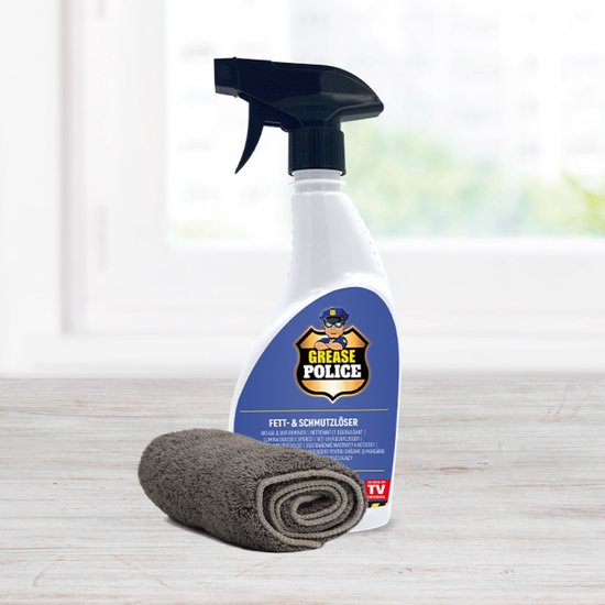 Grease Police incl. Microvezeldoek | Krachtige reiniger tegen vet en vuil | Allesreiniger en Ontvetter voor keuken, badkamer en tuin