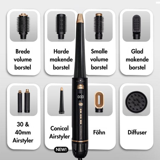 Sansbeauté® 9-in-1 Airstyler met Diffuser en Opbergdoos - Multistyler - Föhnborstel Kort Haar - Haarkruller - Haarstyler - Haardroger - Warmteborstel - Krulborstel - Krultang - Haarstijler - Stijlborstel - 5 in 1 Hairstyler