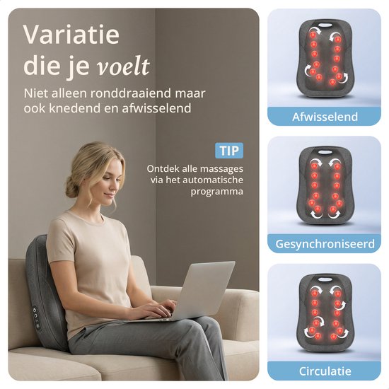 Lifeproducts Massage Apparaat voor Rug - Rugmassage Apparaat - Shiatsu Massagekussen - Massage Apparaten met Warmtefunctie