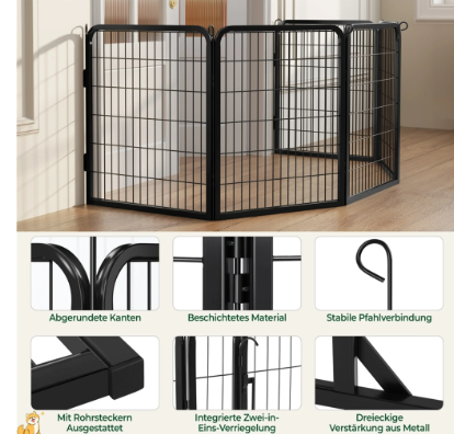 Yaheetech Puppy Speelbox 8-Delig - Zwart - 200 x 68 x 80 cm - Opvouwbaar