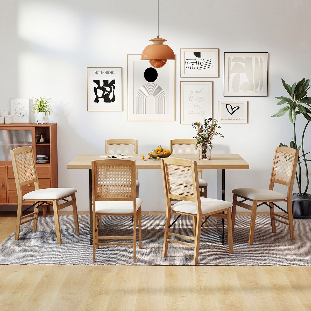 Coast Opvouwbare Eetkamerstoelen Set van 2 - Hout en PE-rotan - Linnen zitting - Naturel