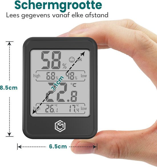 Ease Electronicz Hygrometer Min/Max - Luchtvochtigheidsmeter - Digitaal Weerstation - Vochtigheidsmeter - Thermometer voor Binnen - Met verlichting