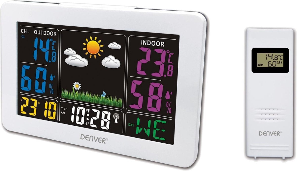 Denver Weerstation binnen en buiten - Draadloos weerstation met Buitensensor - Radiogestuurde Tijd - WS540 - Wit