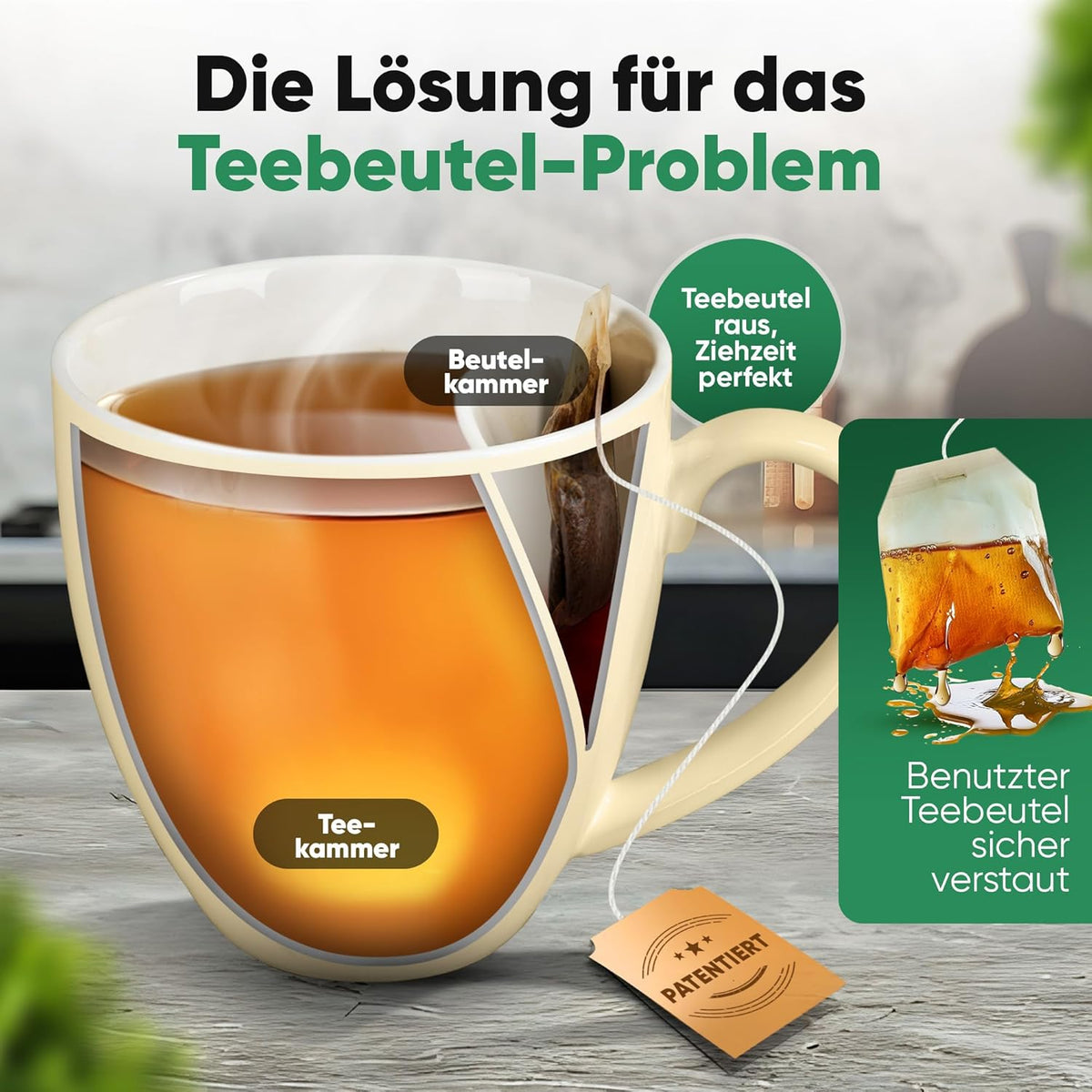 Neighbour's Friend Gepatenteerde theemok beige geschenkverpakking I Keramische mok groot 325ml I Theemok steengoed I Keramische mok voor thee I Vaatwasserbestendige theemokken I Modern design voor theedrinkers