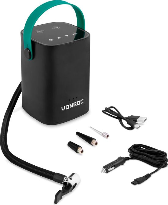 VONROC Draadloze mini compressor 12V - Ingebouwde 2.0Ah accu - Digitaal display / manometer