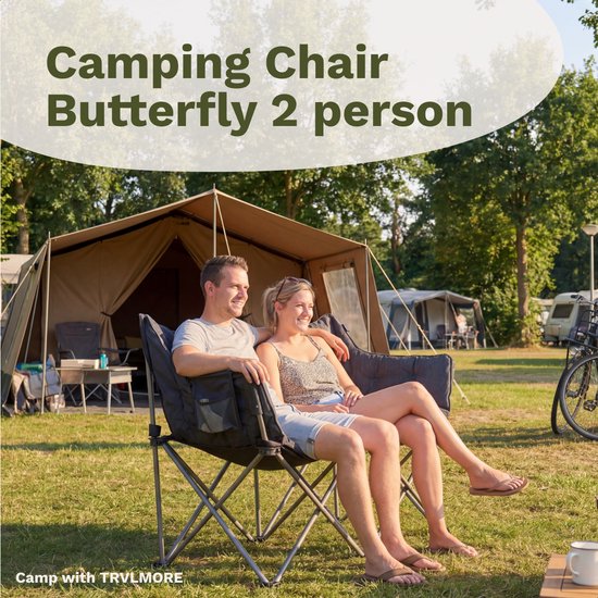 TRVLMORE Campingstoel - Opvouwbaar - 2-Persoons - 240KG Draagvermogen - Incl. Draagtas - Vlinderstoel - Kampeerstoel - Vouwstoel - Grijs