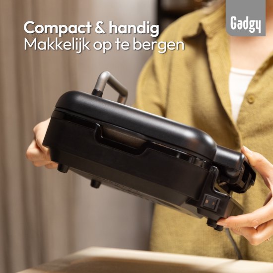 Gadgy Contactgrill 180° Draaibaar – 3-in-1 - Tafelgrill & Paninimaker – 1400W – Met Uitneembare Antiaanbakplaat en Openklapbaar – Temperatuurregelaar – Vetarm Grillen - Cooltouch