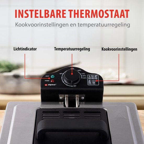 alpina Dubbele Friteuse - Frituurpan 5 Liter - 3 Frituurmanden - 2000W - RVS