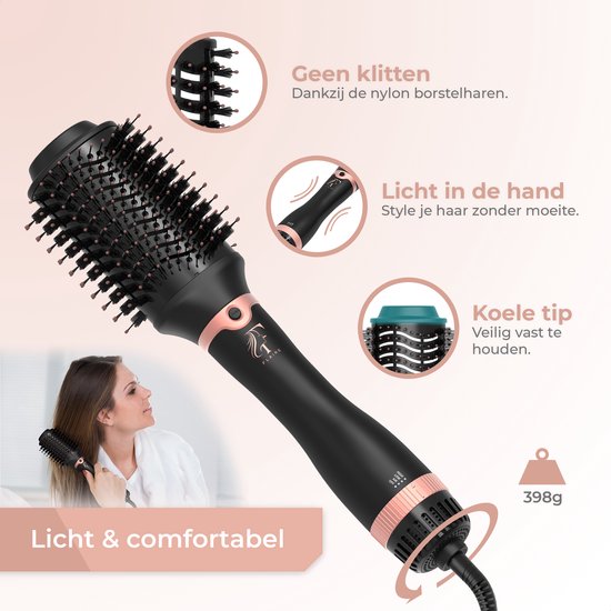 Flaire ROSÉ Föhnborstel met 2 Opzetstukken - Keramische Krulborstel - Ionisch - 1200W - Zwart