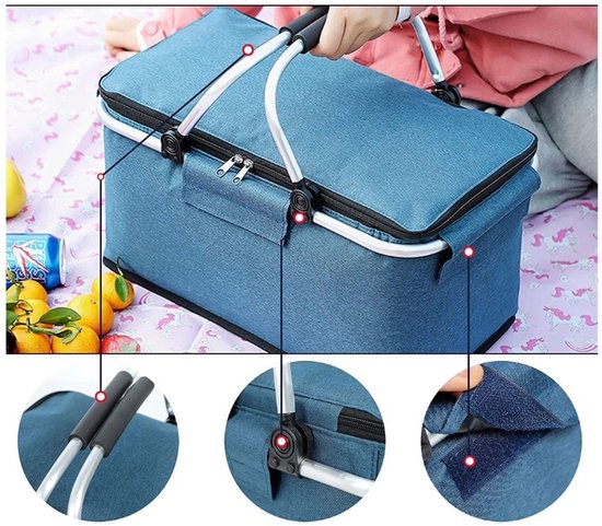 Ceruzo Koelmand Blauw - Picknickmand-Aluminium-Oxford Doek-Opvouwbaar
