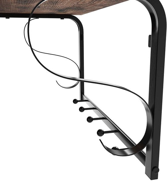 OSKAR Wandkapstok 60 x 30 x 31,7 cm - Plank/5 Haken/Kledingstang - Rustiek Bruin/Zwart