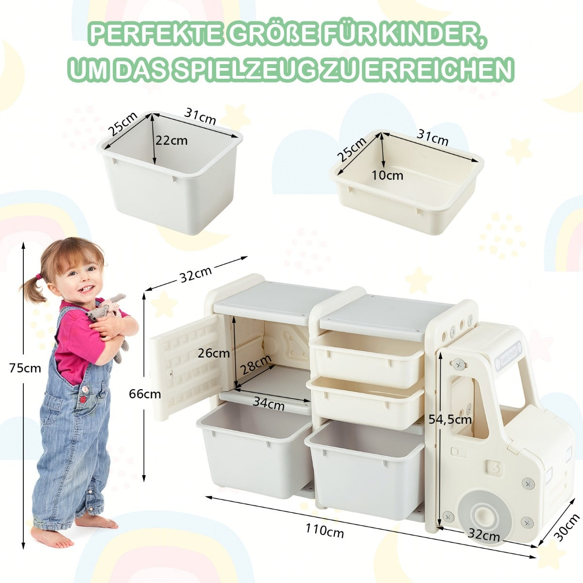 Coast Toy Rack 2 Level kinderplank met laden en opbergdozen 110 x 32 x 66 cm