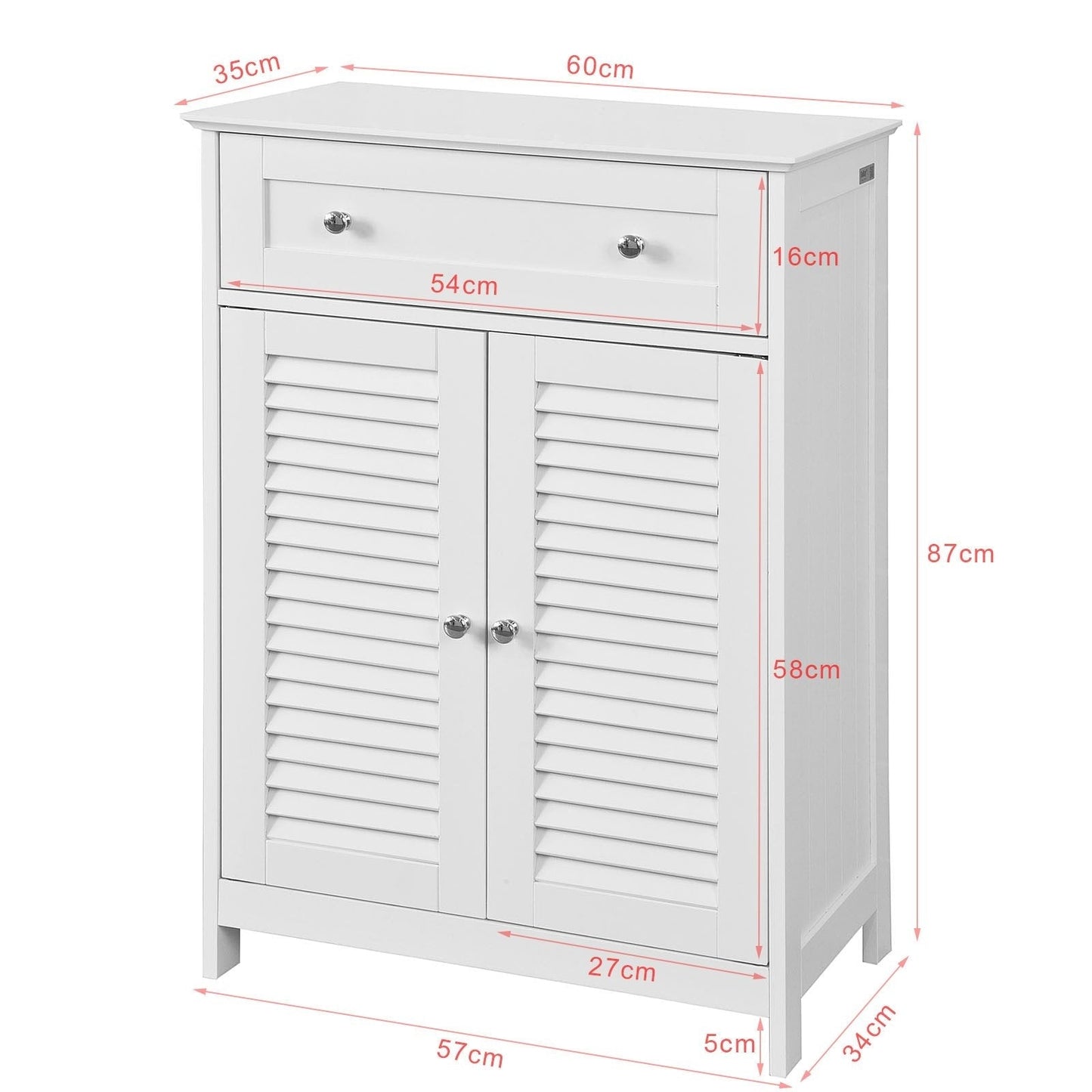 SoBuy Badkamerkast - Lade en 2 Deuren - MDF - Wit - 60x87x35 cm