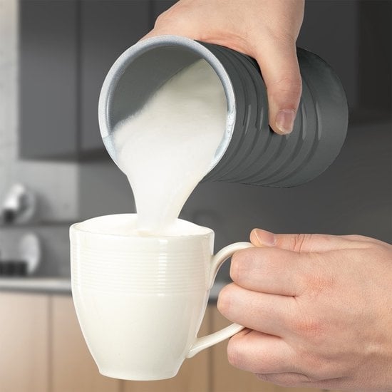 KitchenBrothers Elektrische Melkopschuimer - 4-in-1 - 240 ML - Handige Melkschuimer - Antraciet
