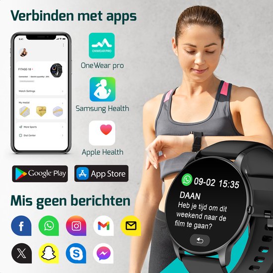 FITAGE Sporthorloge met GPS - Smartwatch Stappenteller Horloge - Activity Tracker - Smartwatches Heren, Dames & Kinderen - Zwart