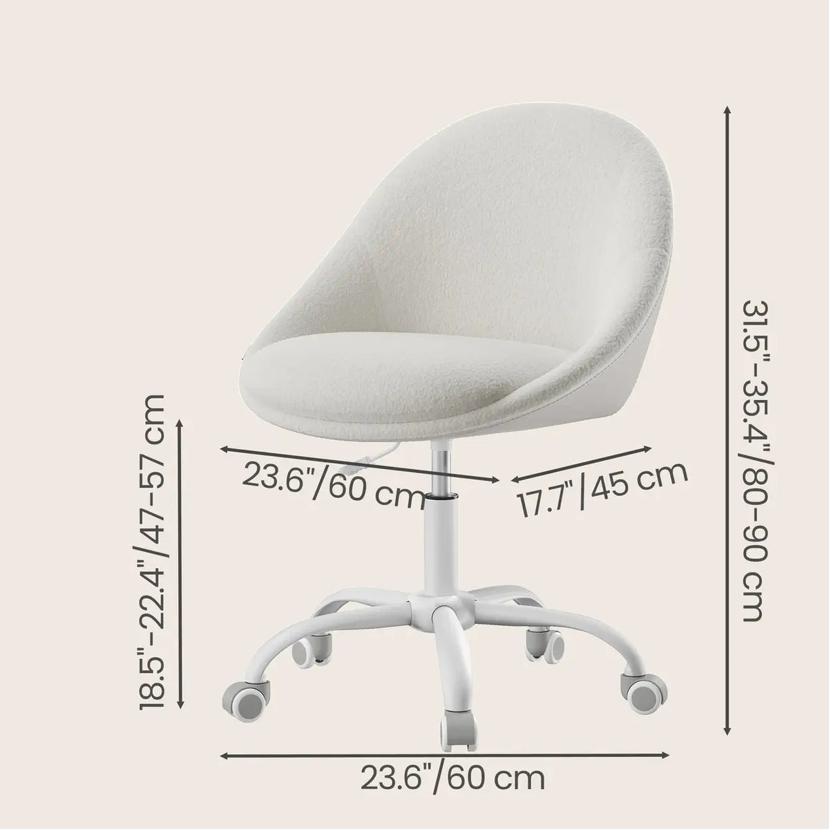 JOYFURNOS Sherpa Bureaustoel - In Hoogte Verstelbaar - Beige/Wit