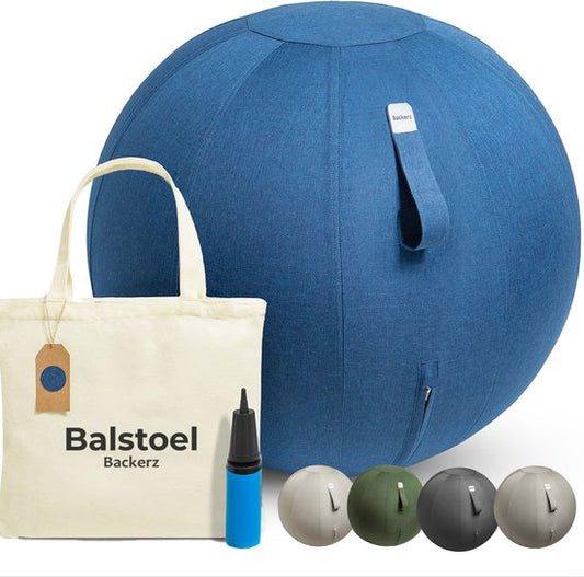 Backerz Zitbal 75 CM - Zitballen met Hoes Linnen - Ergonomische Bureaustoel Kantoor en Thuis - Luxe Yoga Bal - Donker Blauw