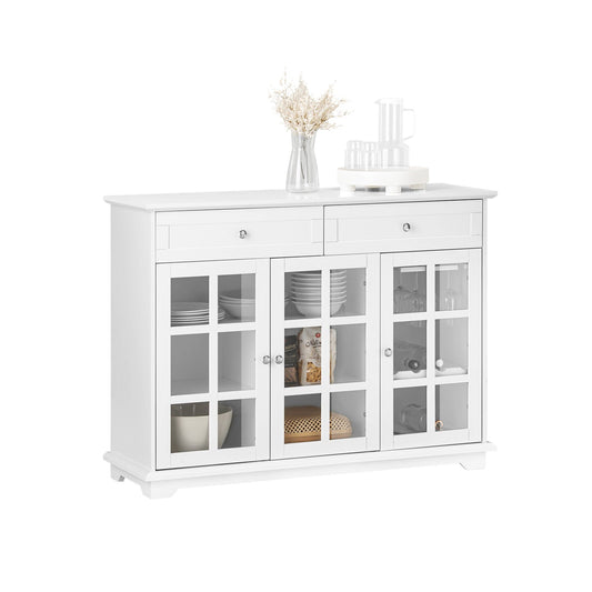 SoBuy Buffetkast met Glazen Deuren en Laden – Wit – 119×40×90 cm